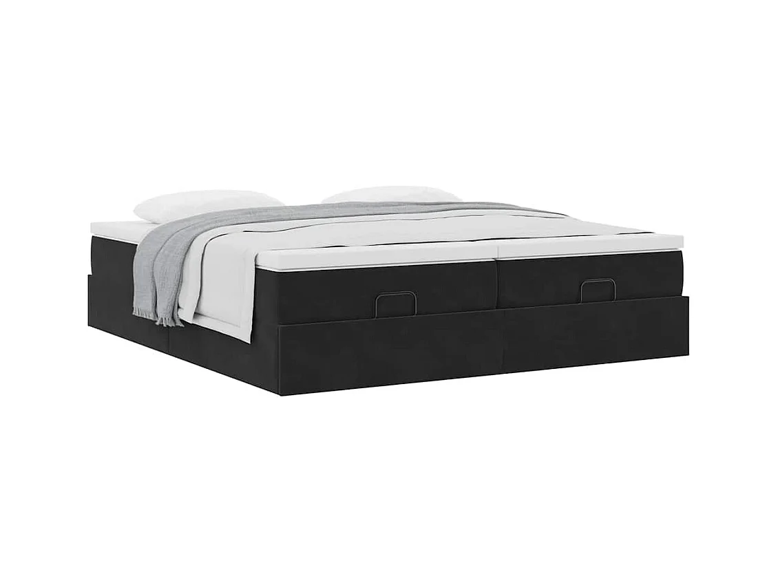 Cadre de lit ottoman avec matelas noir 200x200cm velours