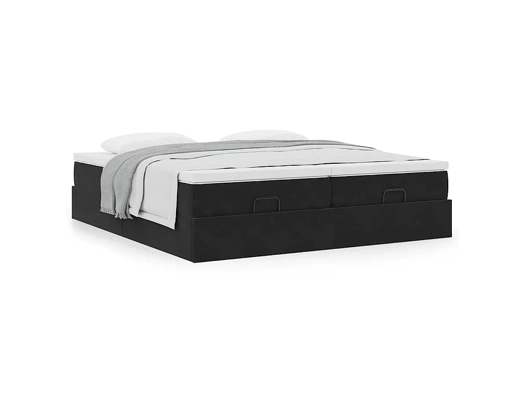 Struttura Letto Pouf con Materassi Nero 200x200 cm Velluto