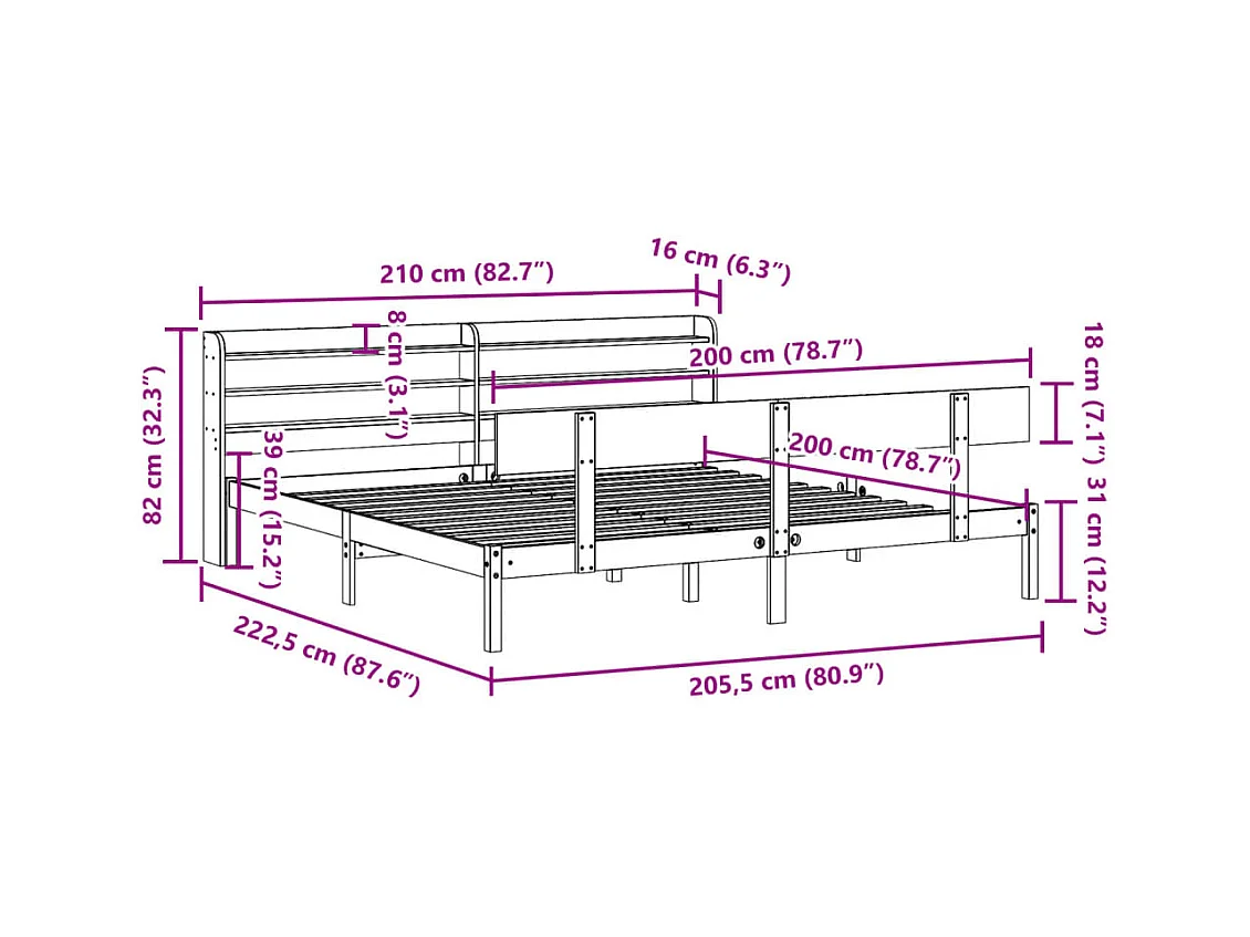 Massivholzbett ohne Matratze 200x200 cm Kiefer