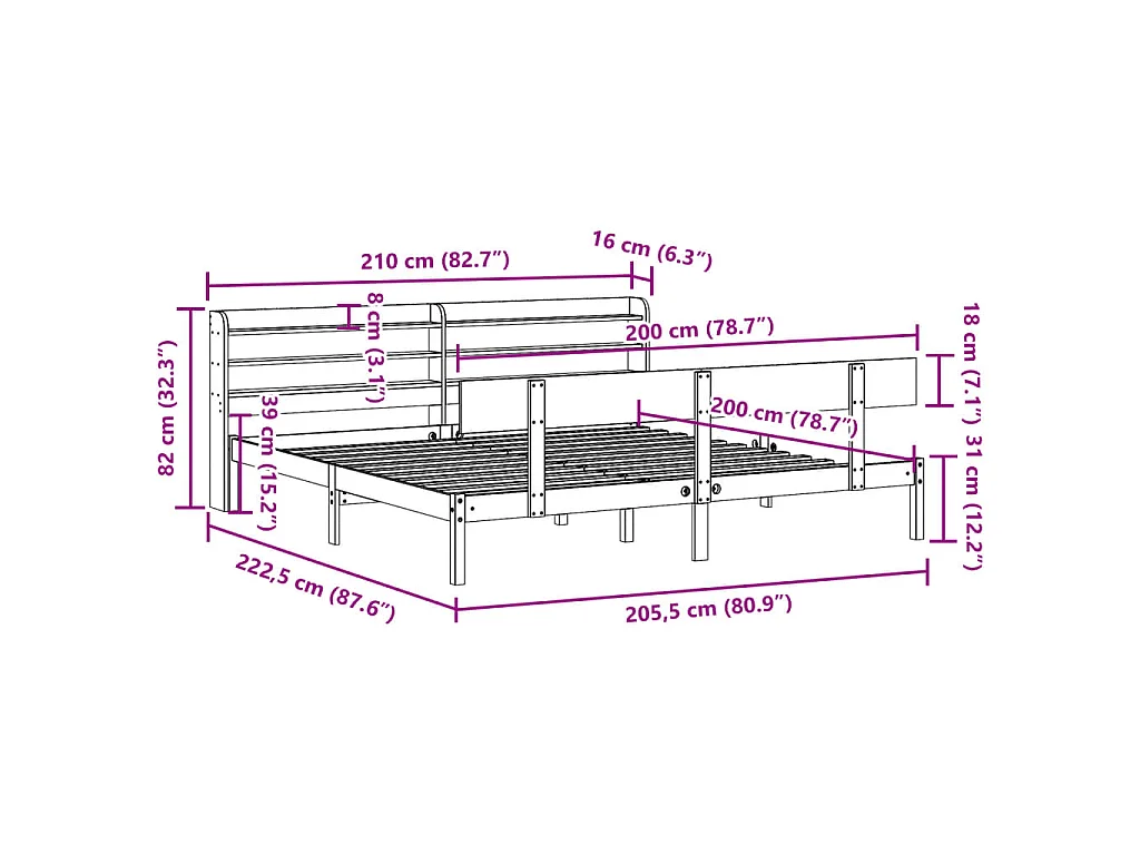 Bedframe zonder matras massief grenenhout 200x200 cm
