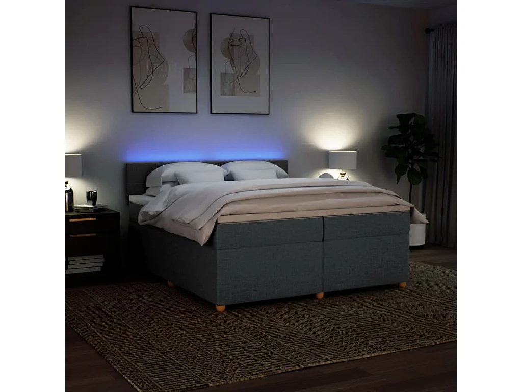 Sommier à lattes de lit avec matelas Gris foncé 200x200cm Tissu