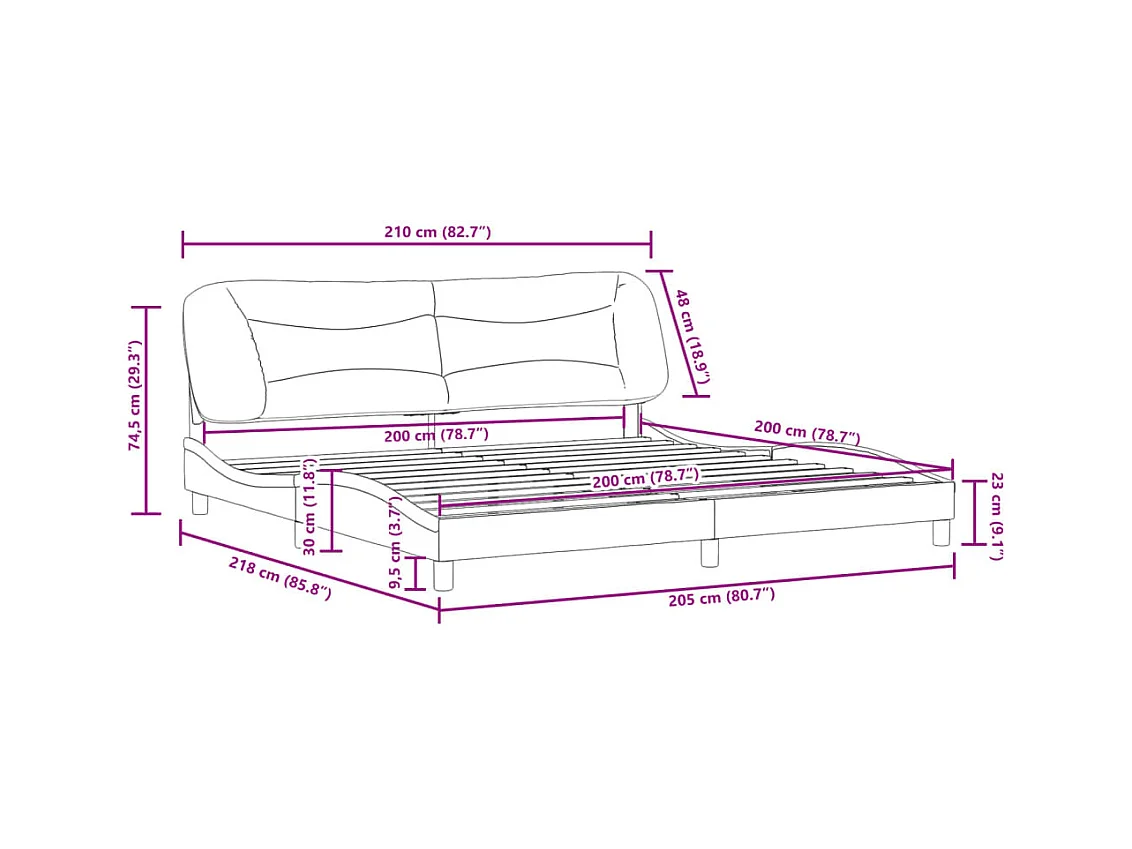 Cadre de lit sans matelas Hvar crème 200x200 cm tissu