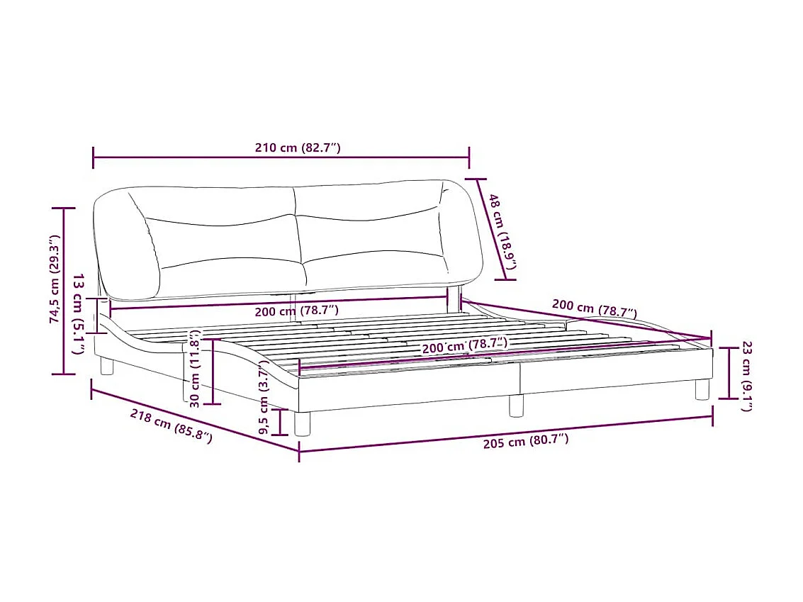 Cadre de lit sans matelas Hvar crème 200x200 cm tissu