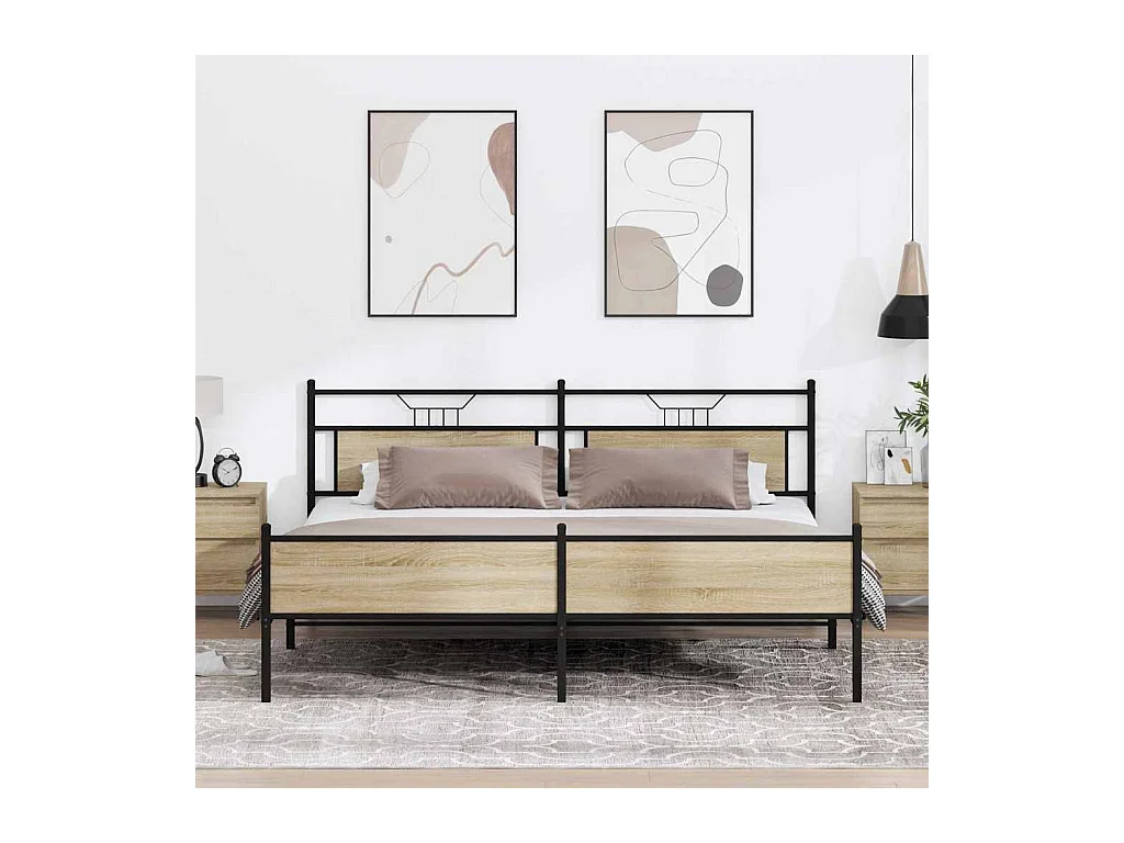 Metallbett ohne Matratze Sonoma-Eiche 193x201 cm