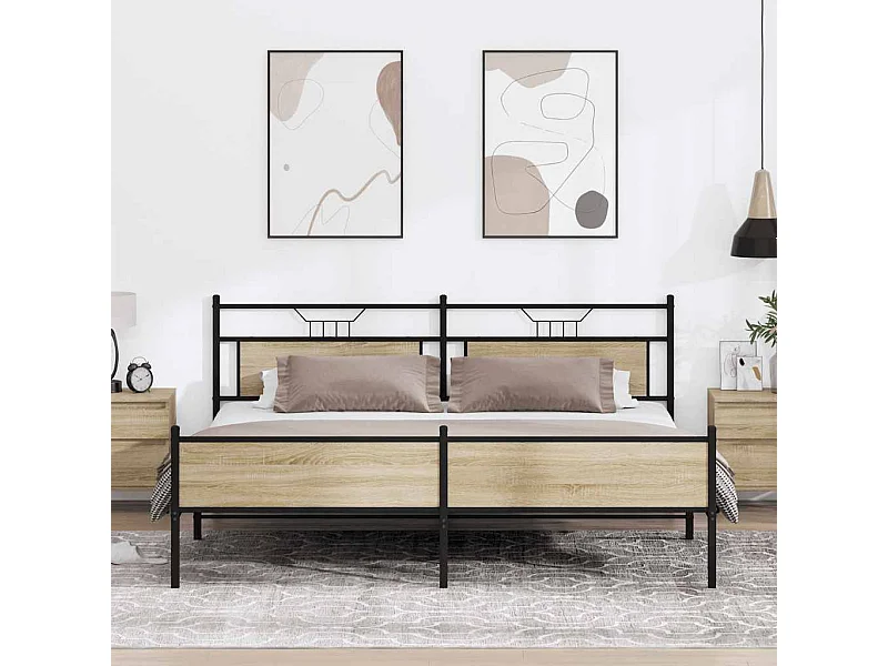 Metallbett ohne Matratze Sonoma-Eiche 193x201 cm