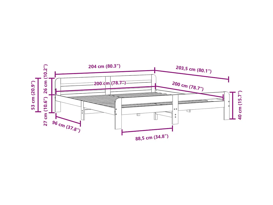 Letto senza Materasso Marrone Cera 200x200 cm in Legno di Pino