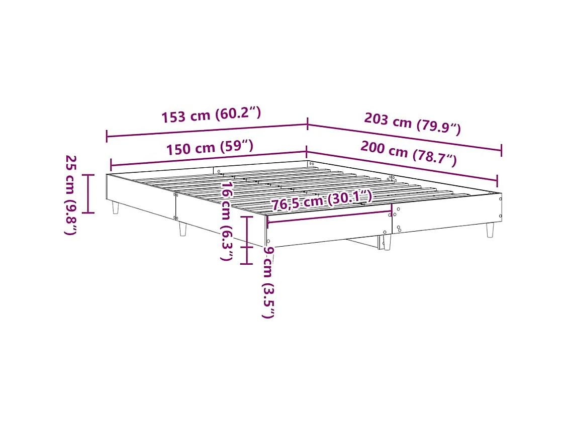 Cadre de lit sans matelas noir 150x200 cm bois d'ingénierie