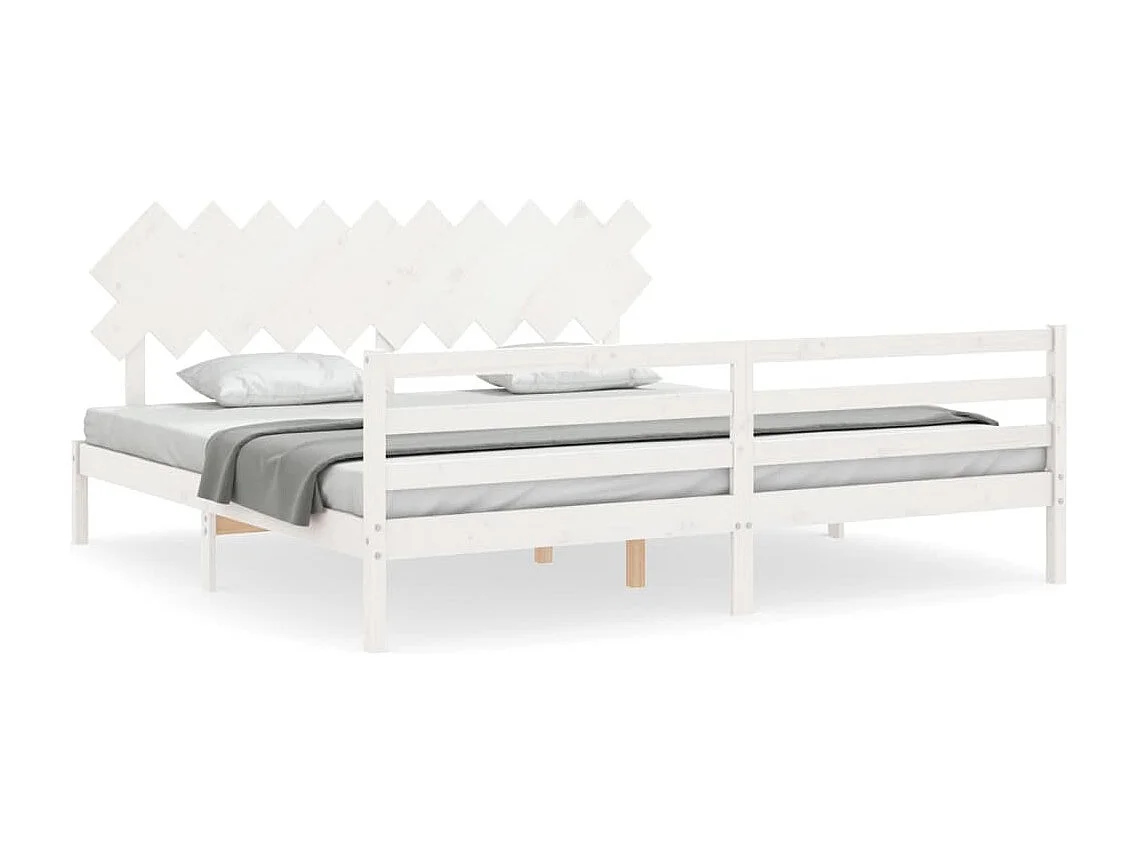Bedframe met hoofdbord massief hout wit 200x200 cm