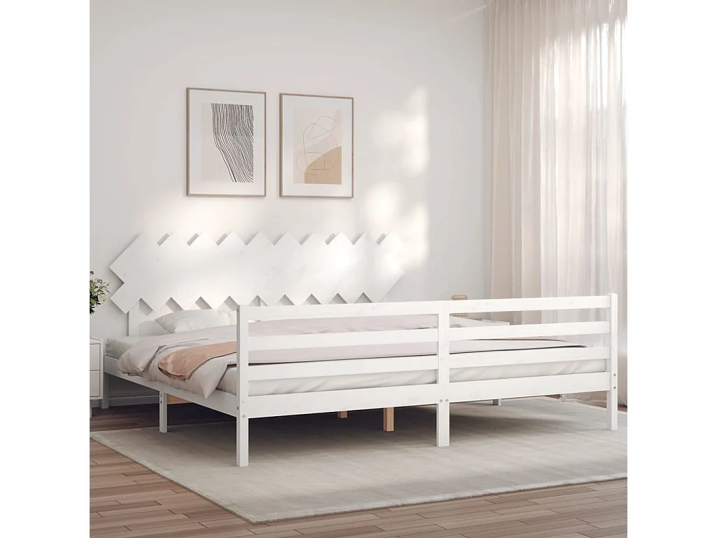 Bedframe met hoofdbord massief hout wit 200x200 cm