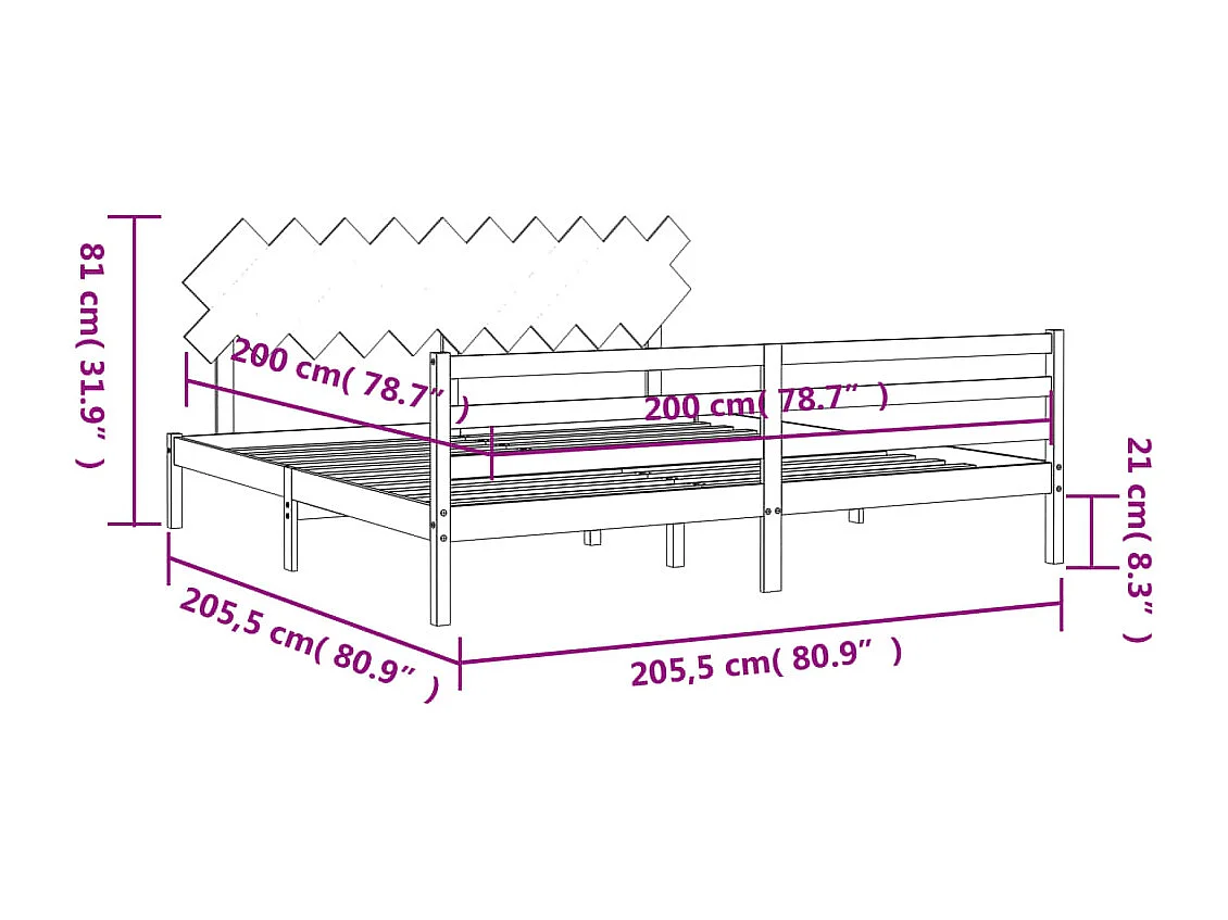 Bedframe met hoofdbord massief hout wit 200x200 cm