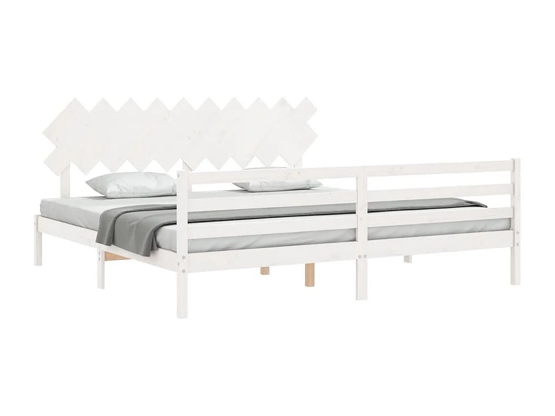 Bedframe met hoofdbord massief hout wit 200x200 cm