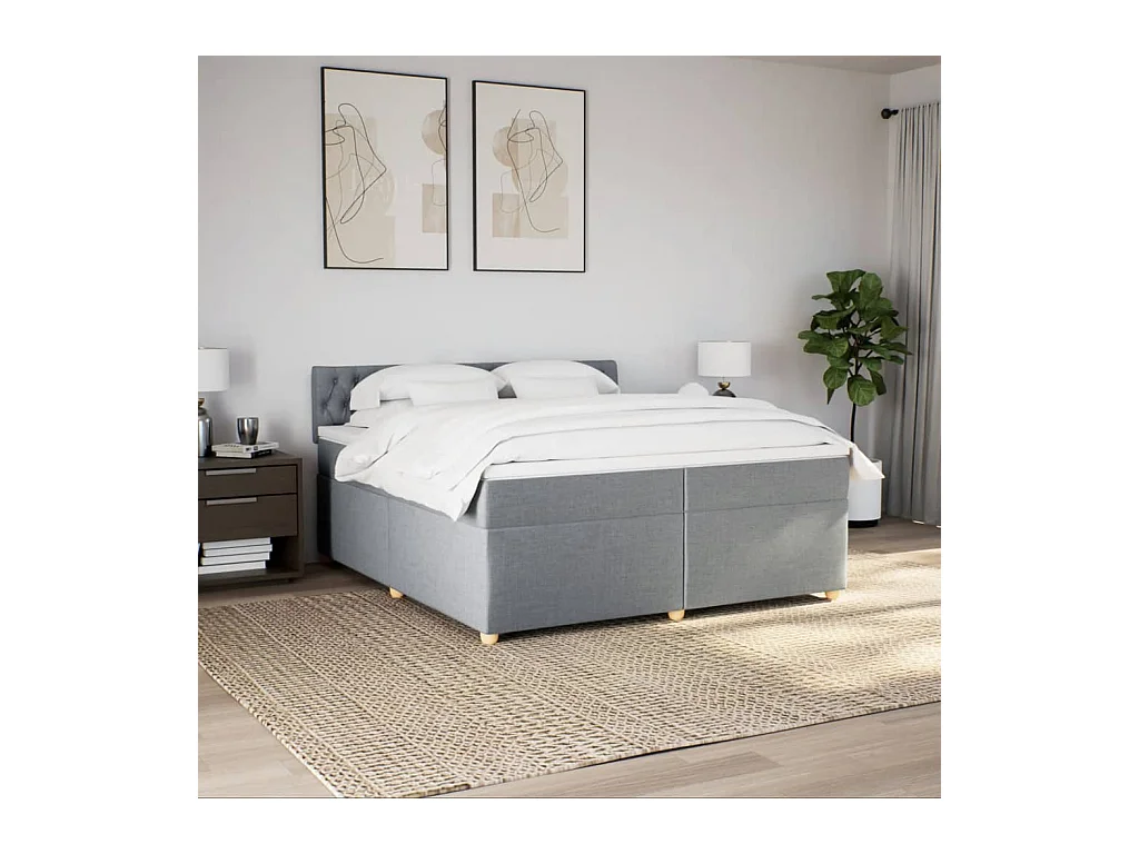 Giroletto a Molle con Materasso Grigio Chiaro 200x200cm Tessuto