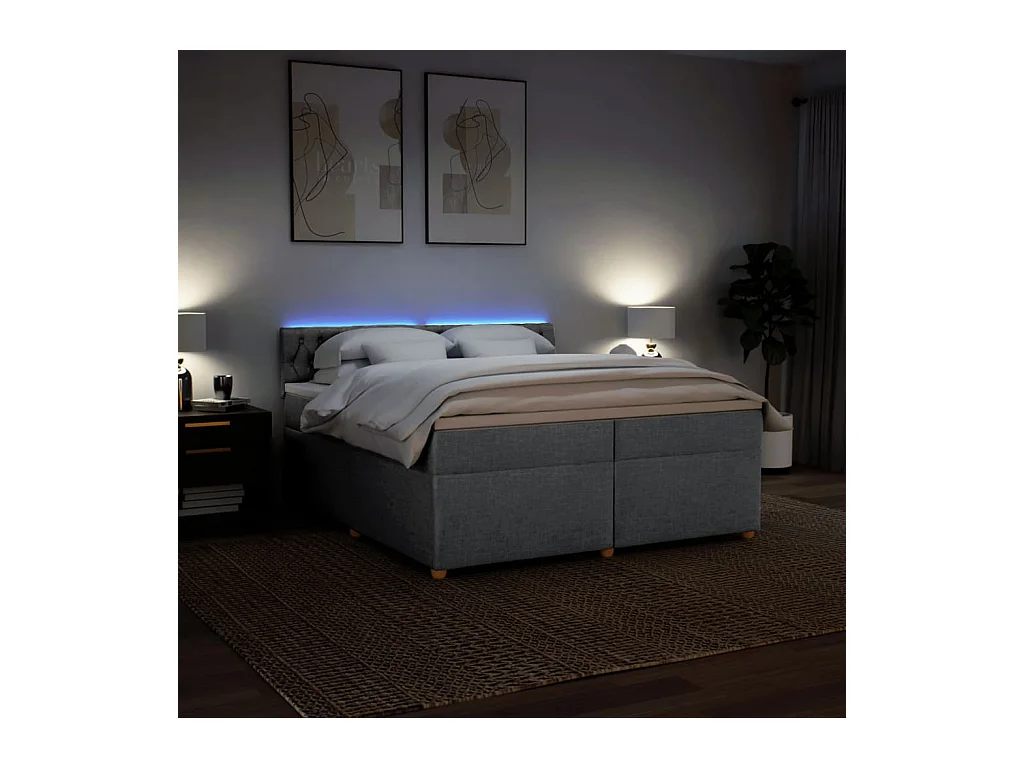 Giroletto a Molle con Materasso Grigio Chiaro 200x200cm Tessuto