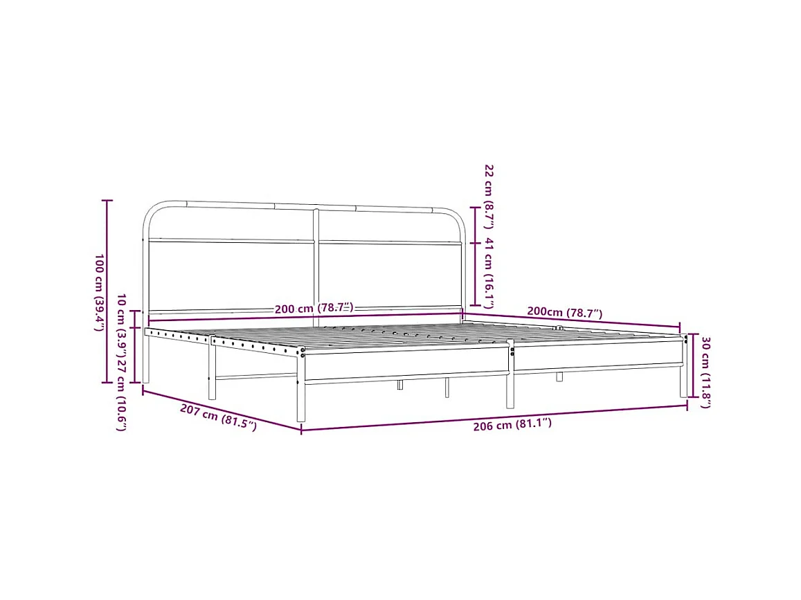 Metallbett ohne Matratze Braun Eichen-Optik 200x200 cm