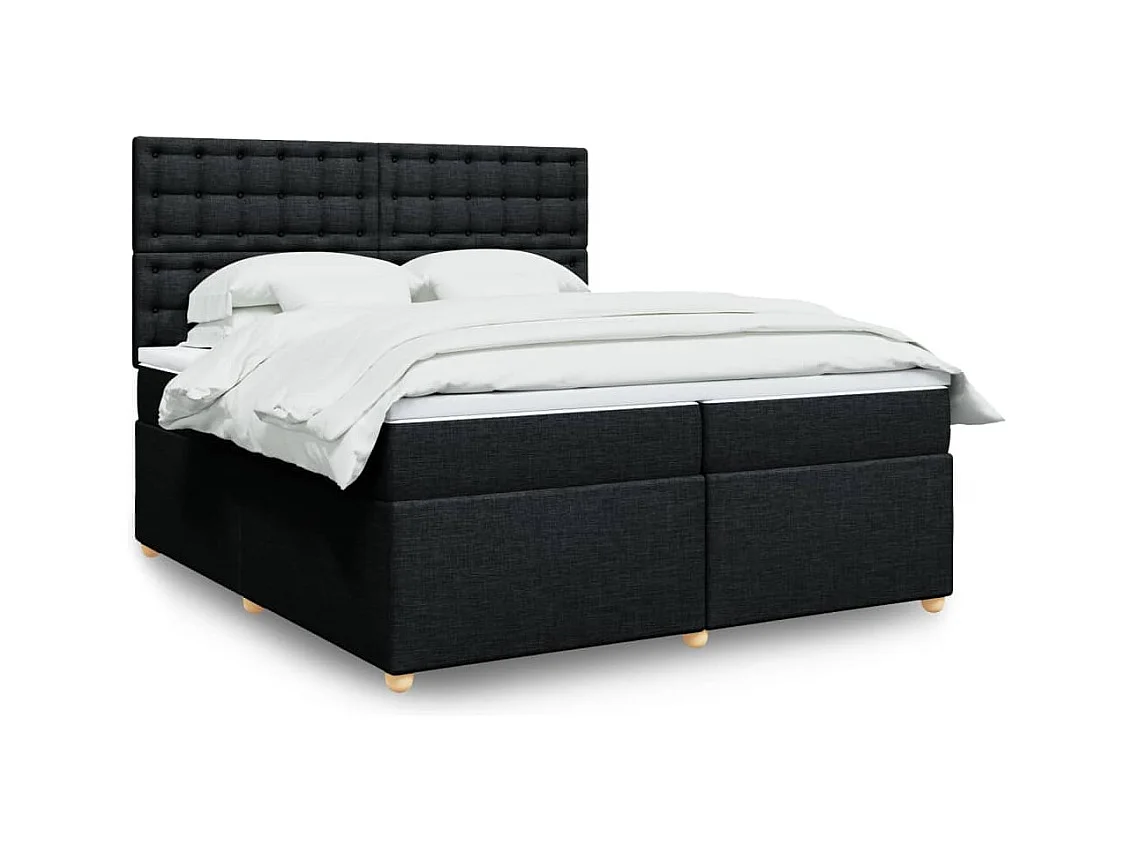 Cama box spring con colchón tela negro 200x200 cm