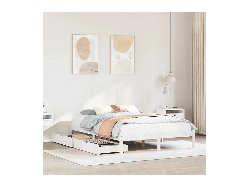 Cadre de lit sans matelas blanc 150x200 cm bois de pin massif