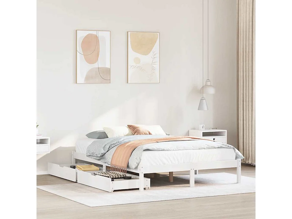 Letto senza Materasso Bianco 150x200 cm Legno Massello di Pino