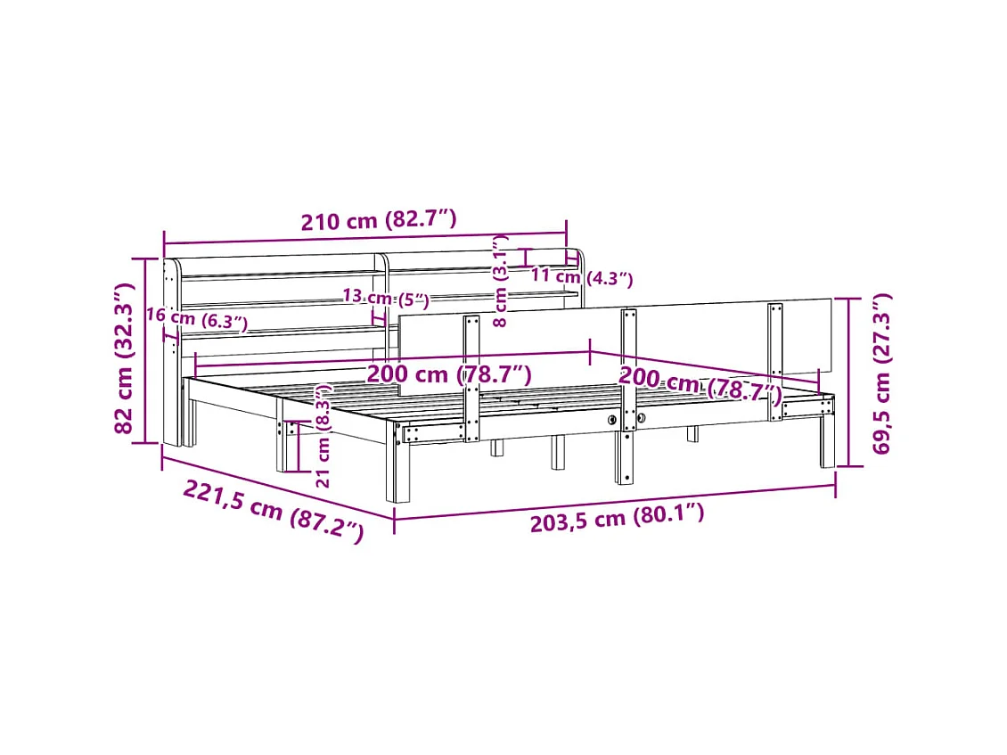 Cadre de lit avec tête de lit sans matelas 200x200 cm
