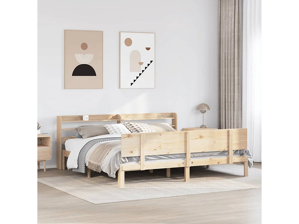 Bedframe met hoofdbord massief grenenhout 200x200 cm
