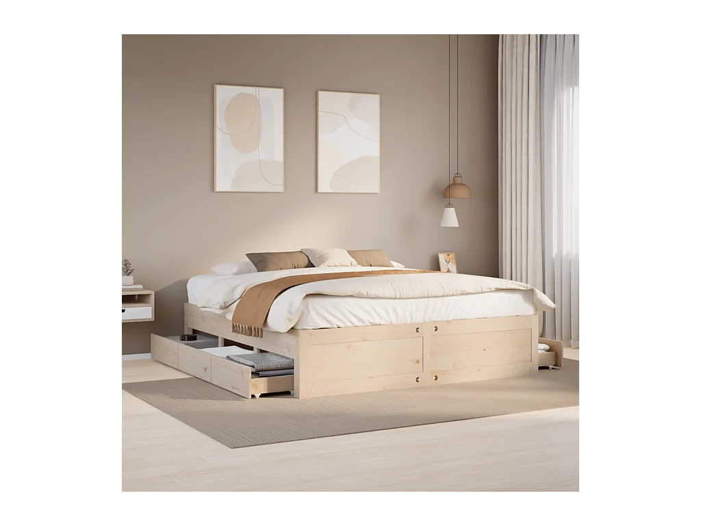 Cadre de lit sans matelas avec tiroirs 200x200 cm bois de pin