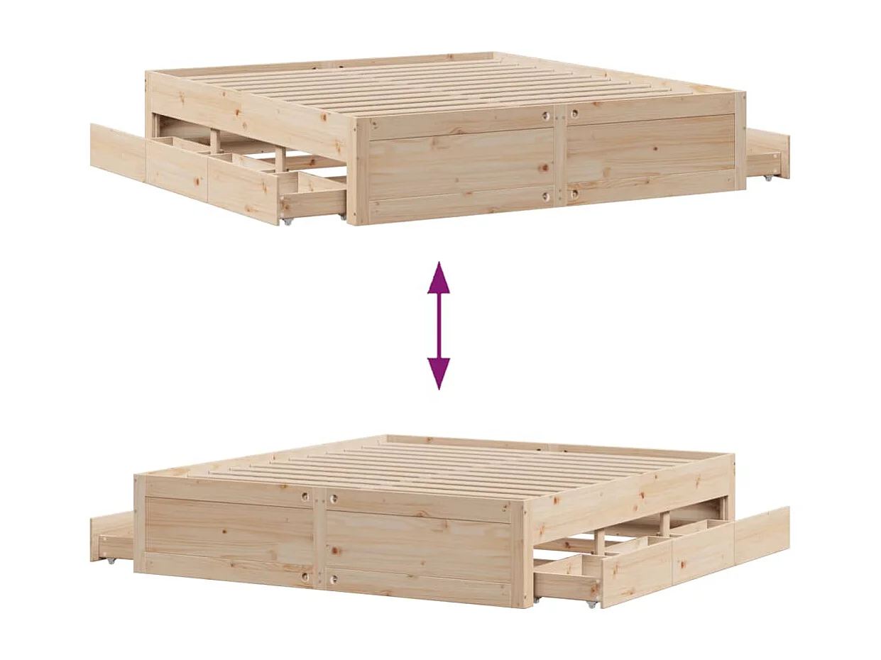 Cadre de lit sans matelas avec tiroirs 200x200 cm bois de pin
