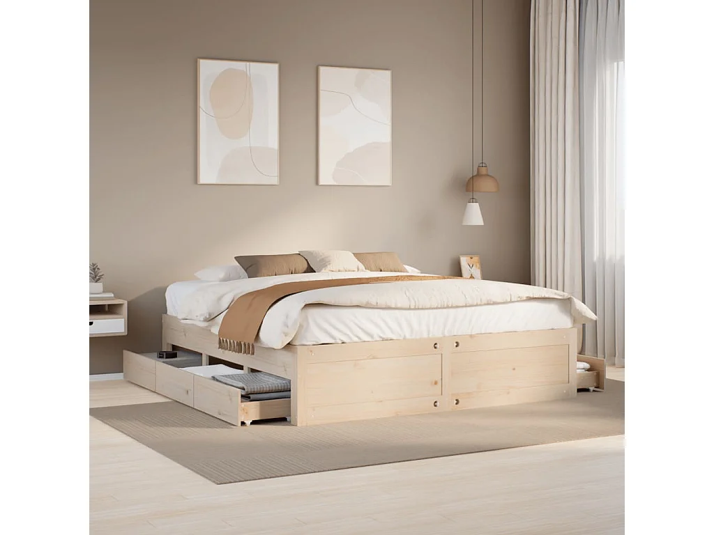 Giroletto senza Materasso con Cassetti 200x200 cm Massello Pino