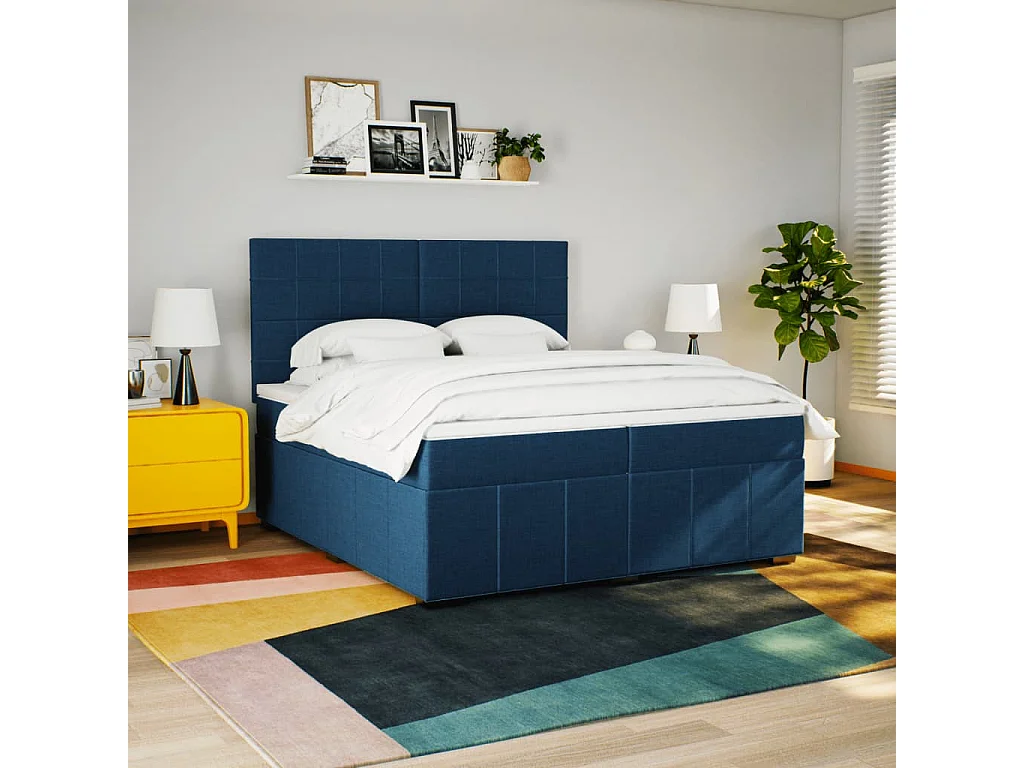 Sommier à lattes de lit avec matelas Bleu 200x200 cm Tissu