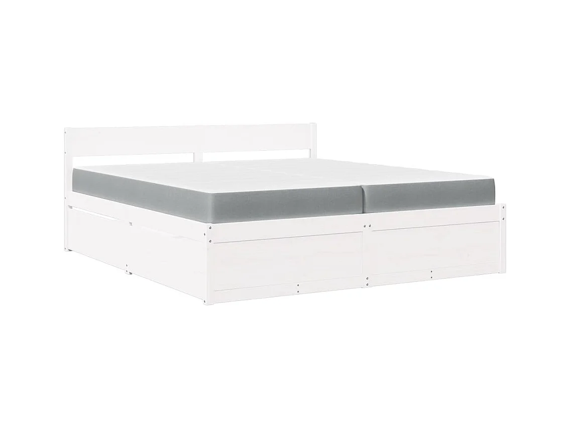 Lit avec tiroirs et matelas blanc 200x200 cm bois massif de pin
