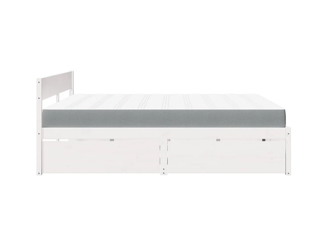 Lit avec tiroirs et matelas blanc 200x200 cm bois massif de pin