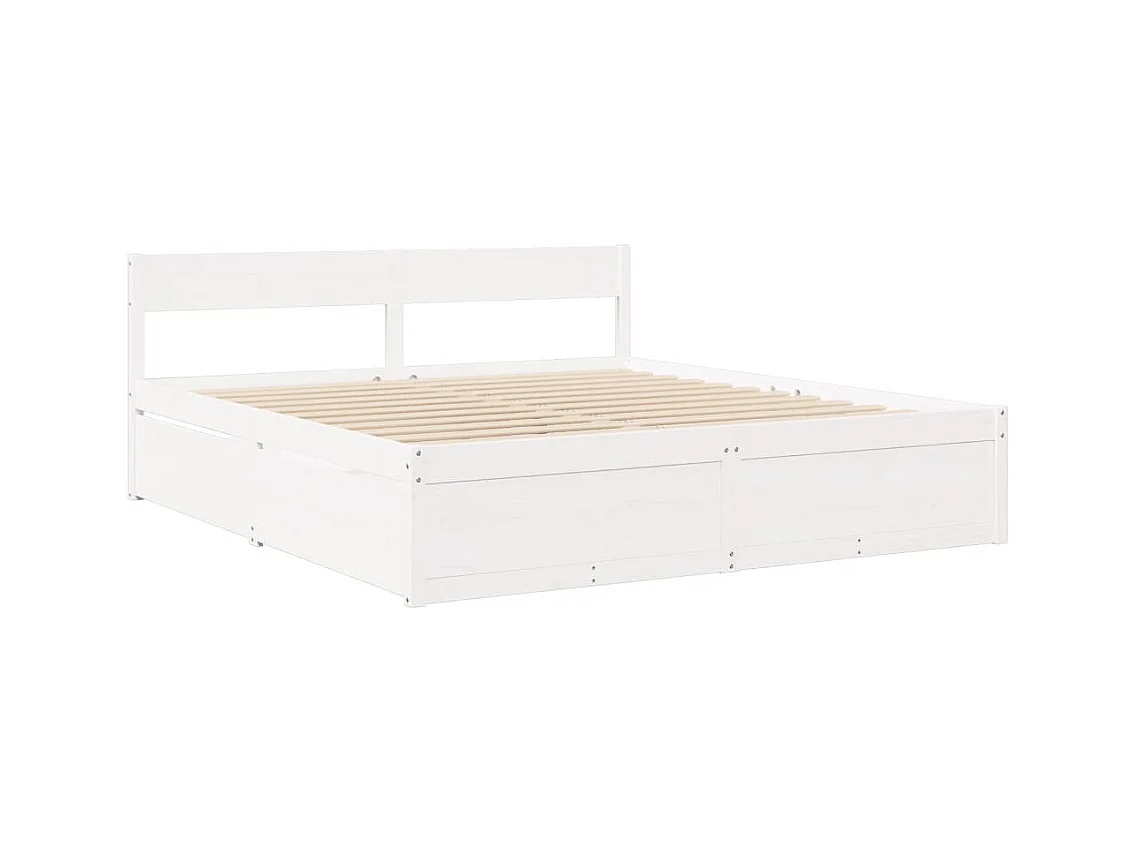 Lit avec tiroirs et matelas blanc 200x200 cm bois massif de pin