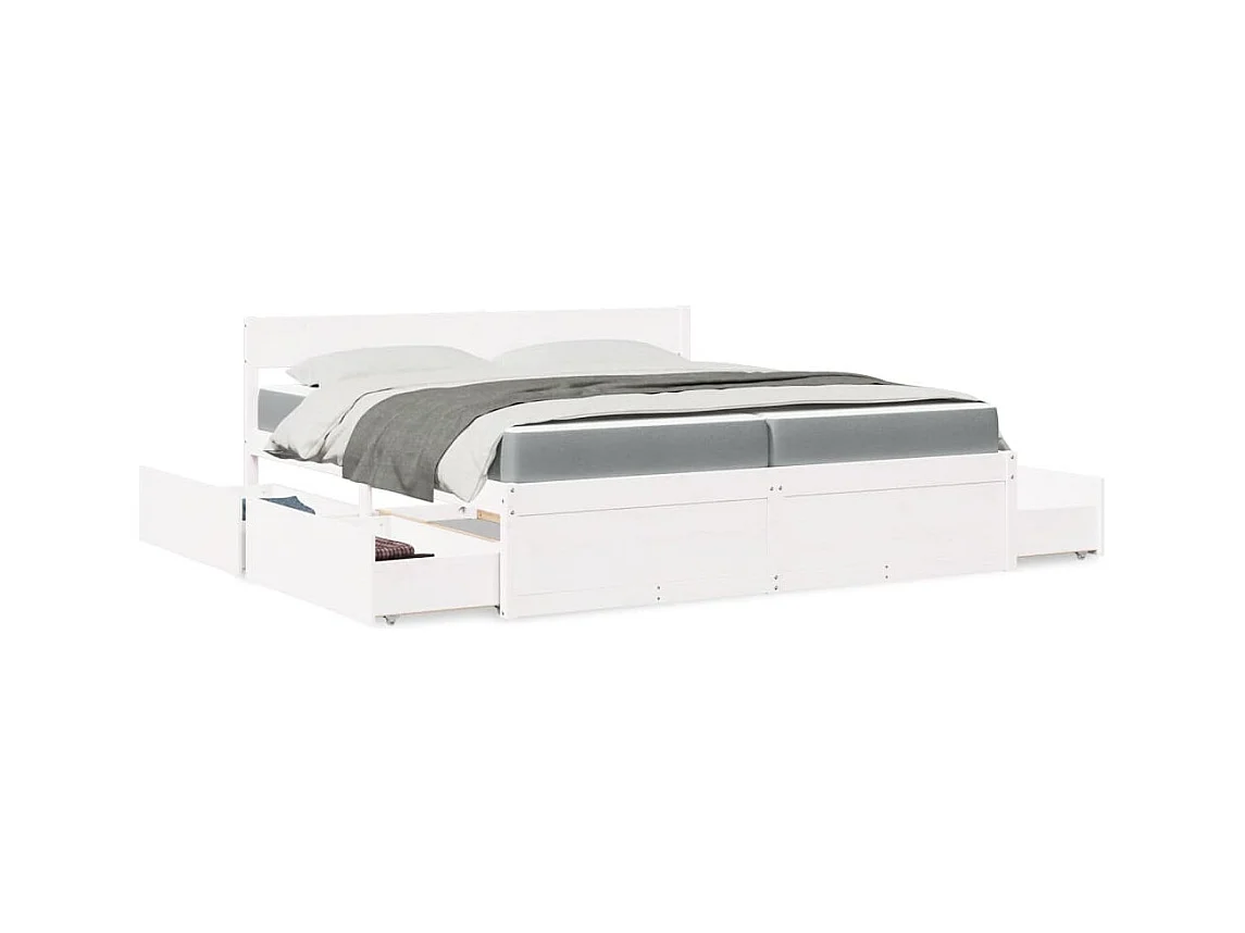 Lit avec tiroirs et matelas blanc 200x200 cm bois massif de pin