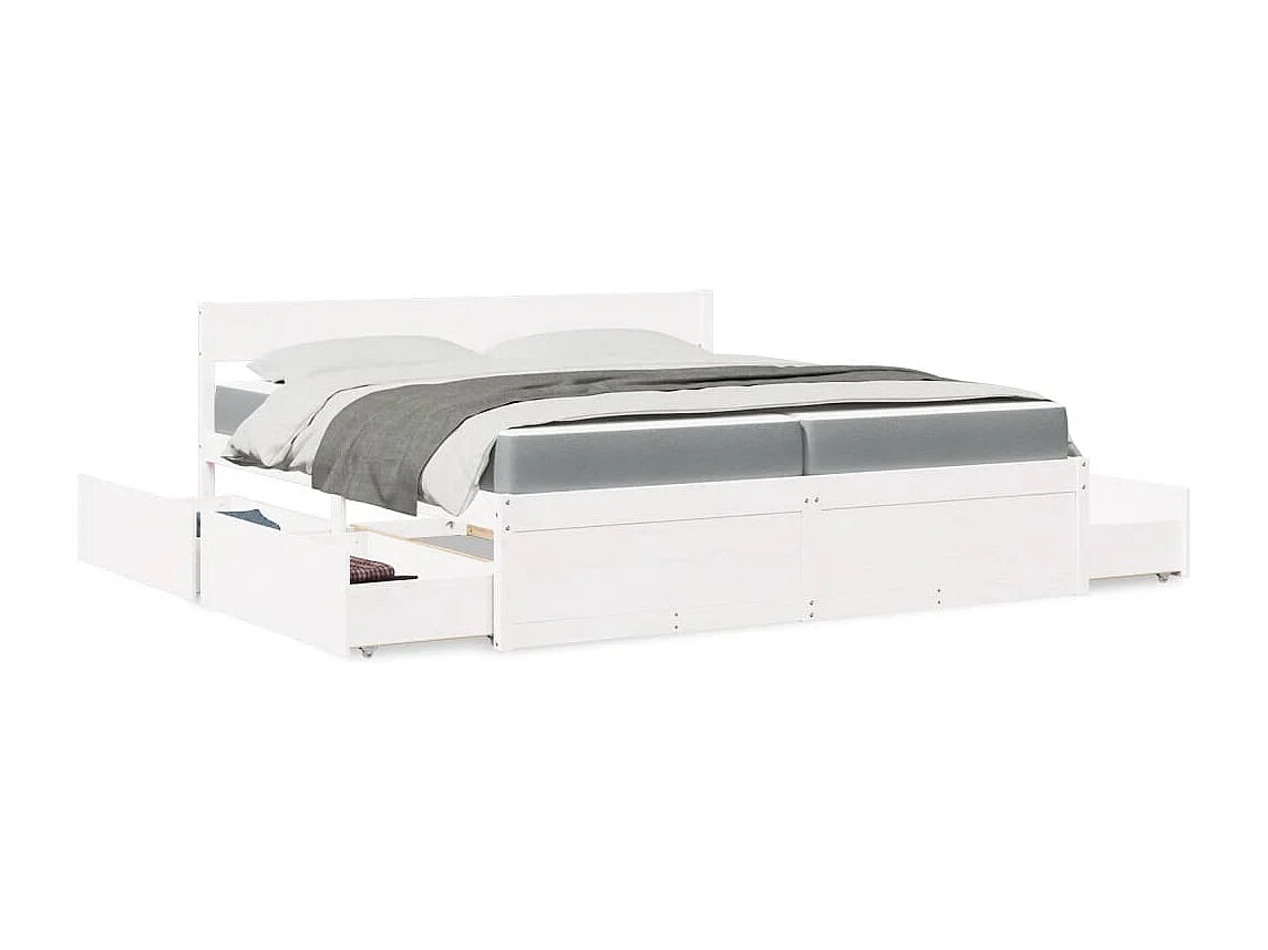 Bed met lades en matras massief grenenhout wit 200x200 cm