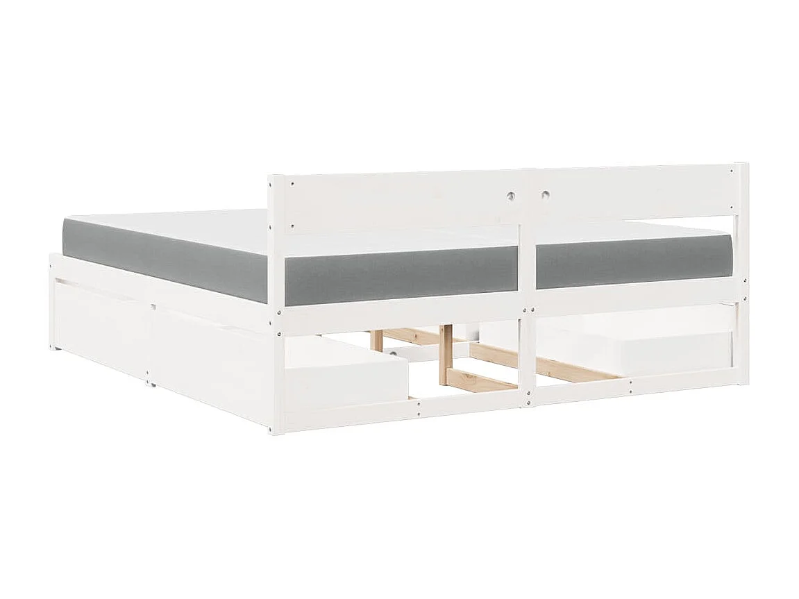 Bett mit Schubladen und Matratze Weiß 200x200 cm Massivholz
