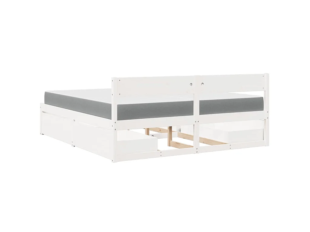 Lit avec tiroirs et matelas blanc 200x200 cm bois massif de pin