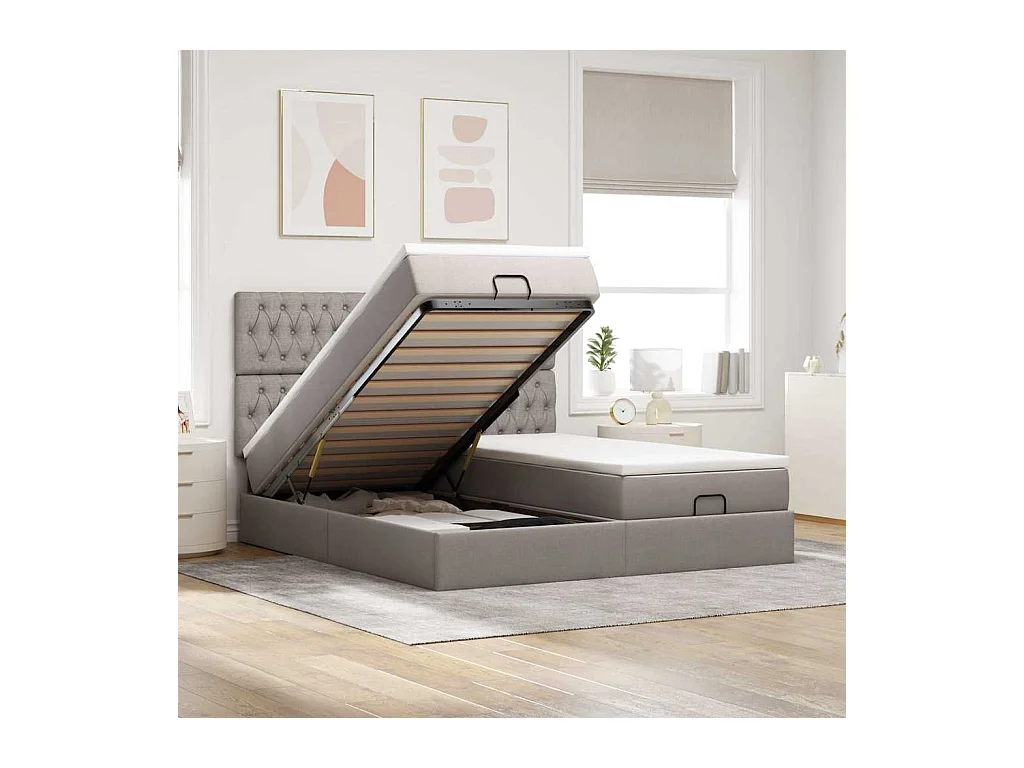 Cadre de lit ottoman avec matelas taupe 200x200cm tissu