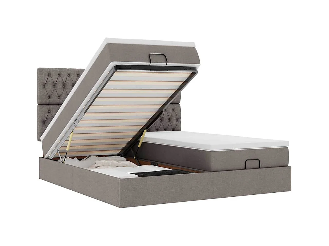 Cadre de lit ottoman avec matelas taupe 200x200cm tissu