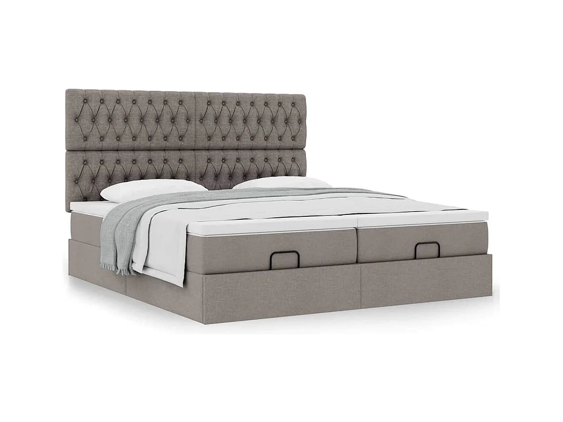 Cadre de lit ottoman avec matelas taupe 200x200cm tissu