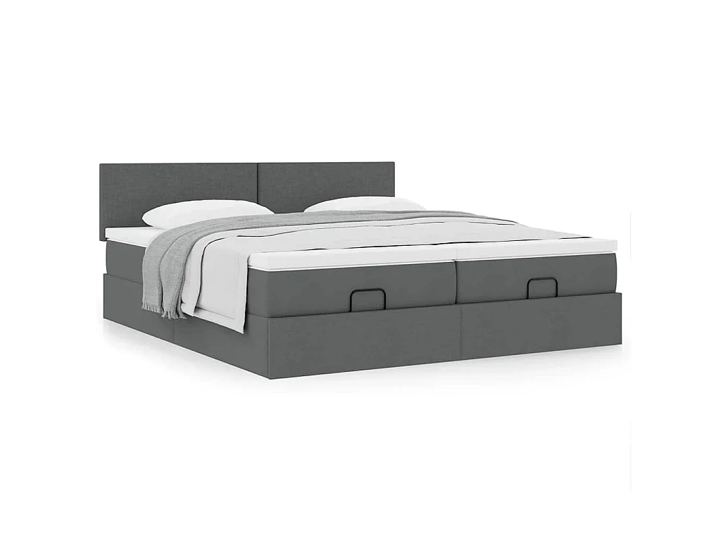 Cadre de lit ottoman avec matelas gris foncé 200x200cm tissu