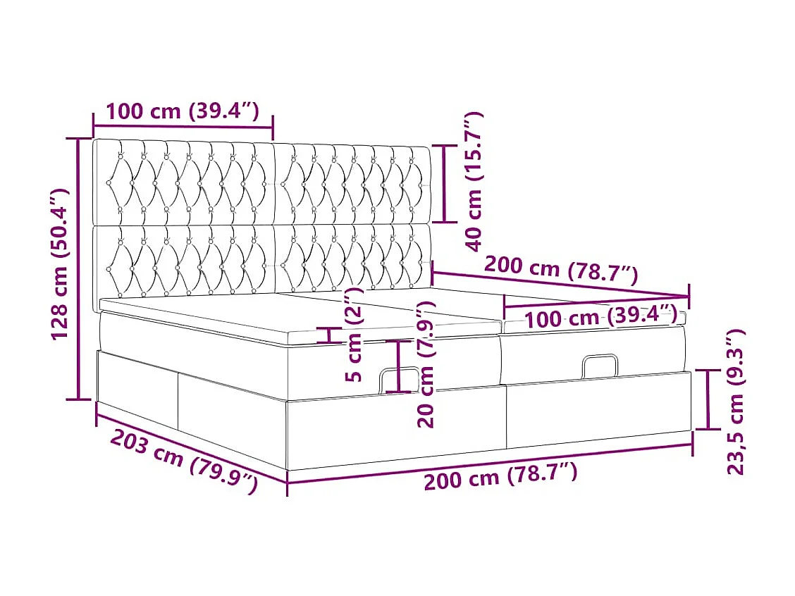 Cadre de lit ottoman avec matelas gris clair 200x200 cm velours