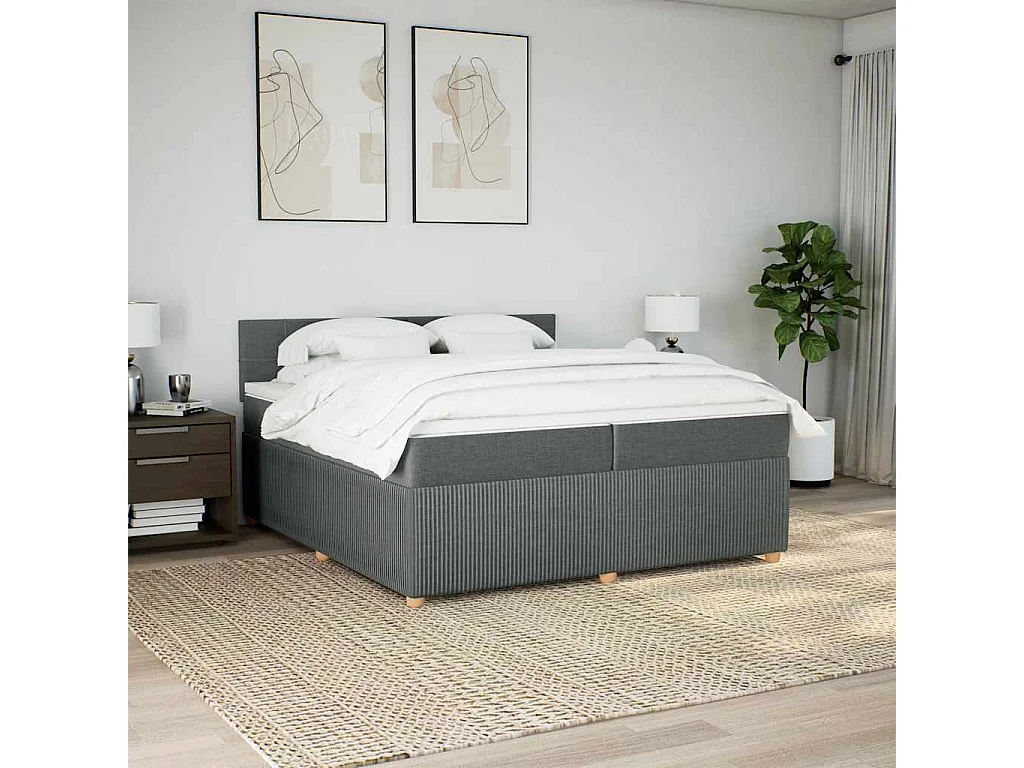 Sommier à lattes de lit avec matelas Gris foncé 200x200cm Tissu