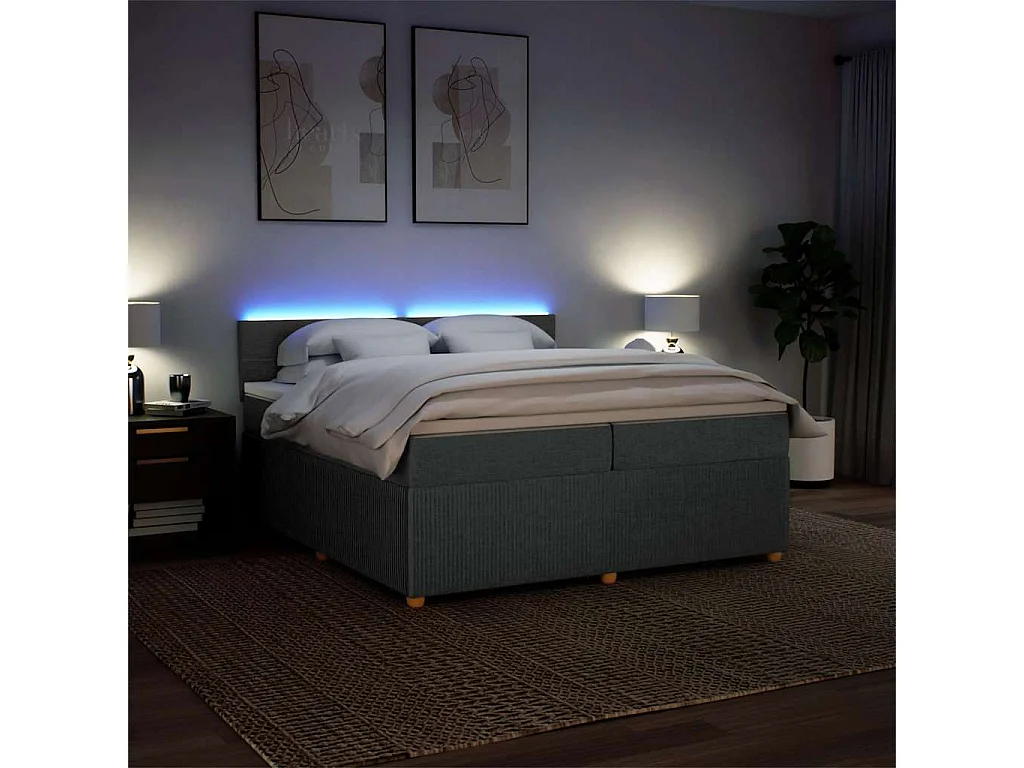 Sommier à lattes de lit avec matelas Gris foncé 200x200cm Tissu