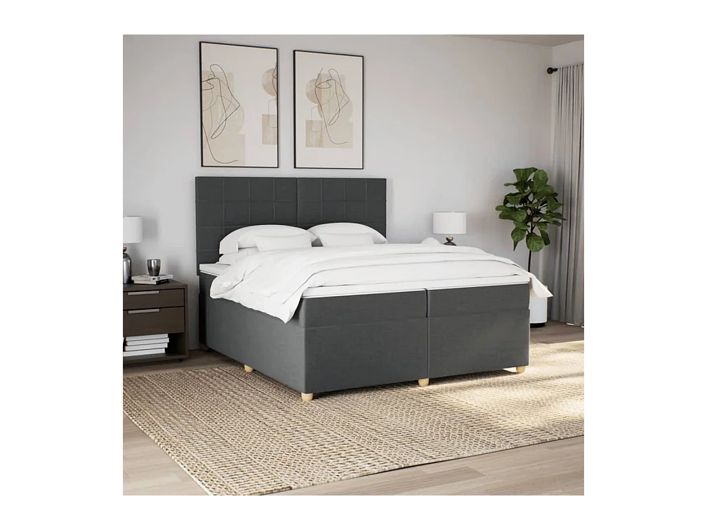 Sommier à lattes de lit avec matelas Gris foncé 200x200cm Tissu