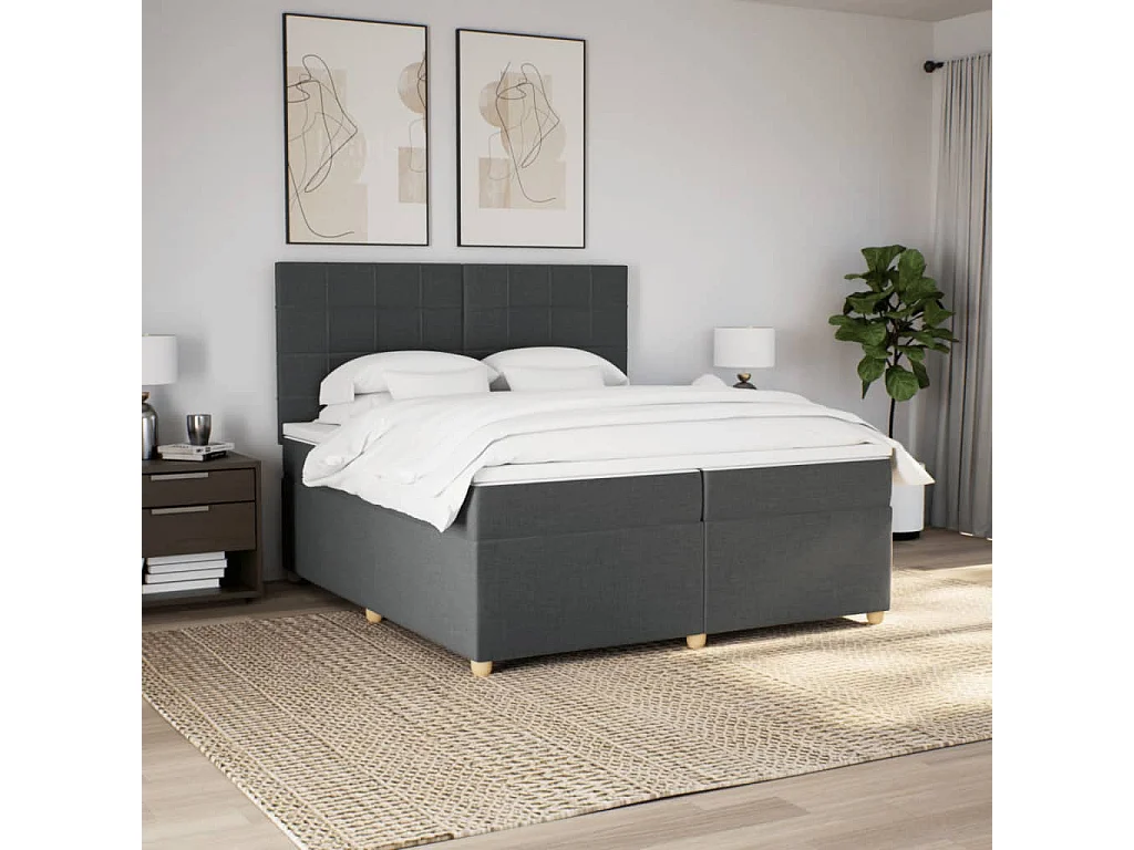 Giroletto a Molle con Materasso Grigio Scuro 200x200 cm Tessuto
