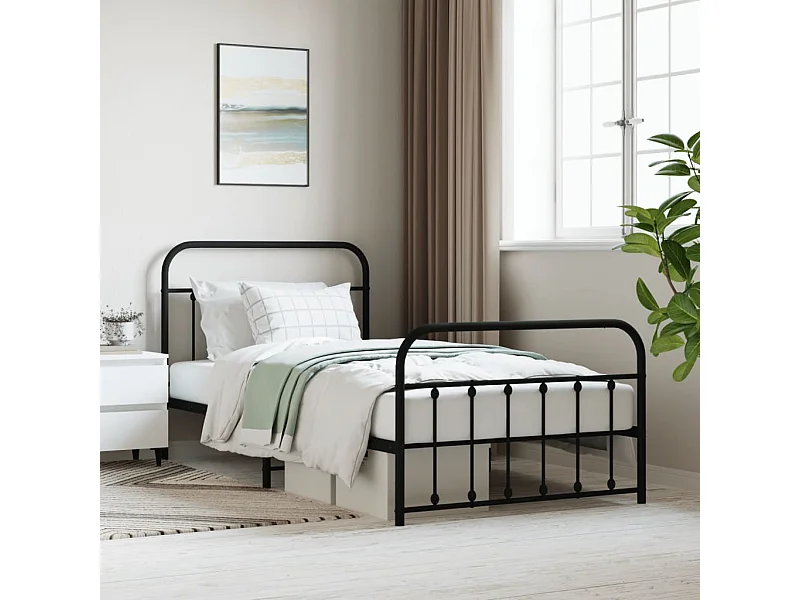 Estructura cama sin colchón con estribo metal negro 107x203 cm