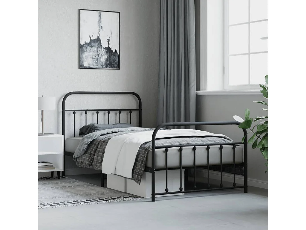 Estructura cama sin colchón con estribo metal negro 107x203 cm