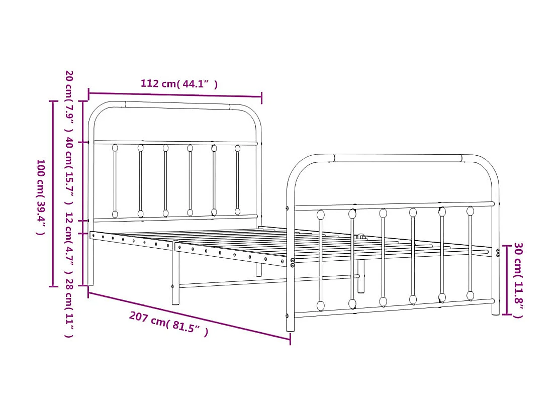 Estructura cama sin colchón con estribo metal negro 107x203 cm