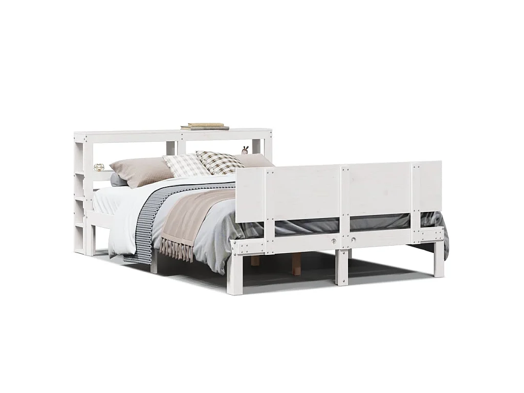 Bedframe met hoofdbord massief grenenhout wit 150x200 cm