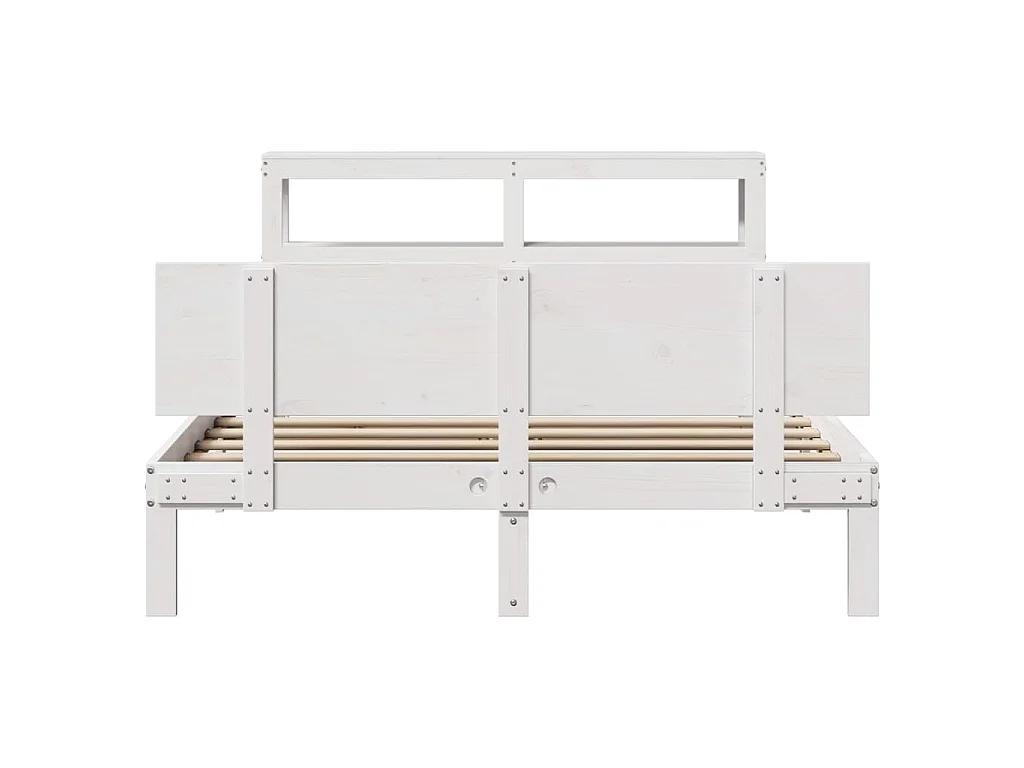 Bedframe met hoofdbord massief grenenhout wit 150x200 cm