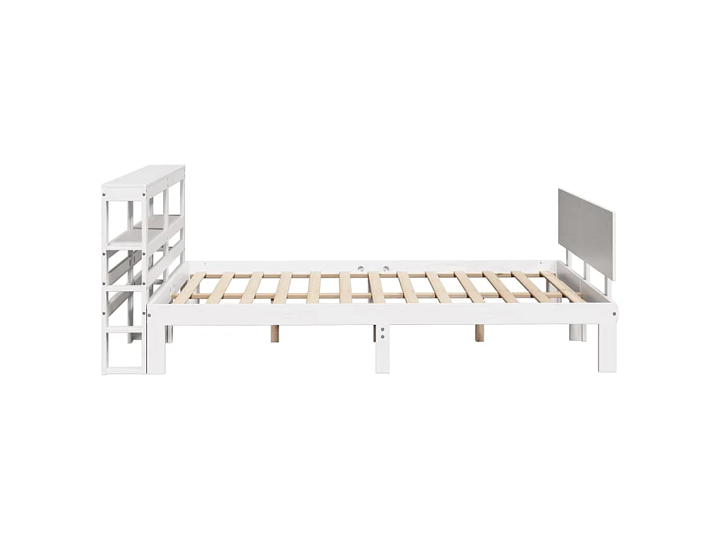Bedframe met hoofdbord massief grenenhout wit 150x200 cm
