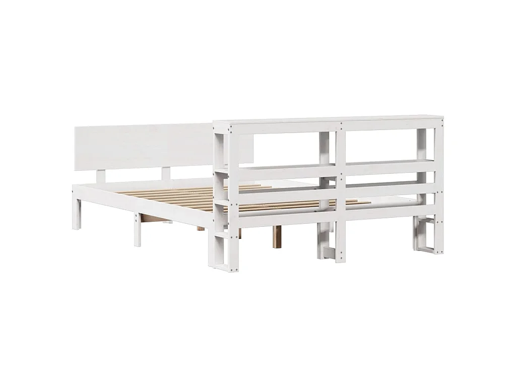 Bedframe met hoofdbord massief grenenhout wit 150x200 cm